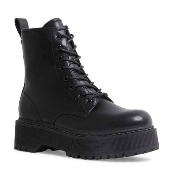 STEVE MADDEN BETTYY BLACK COMBAT BOOTS - Picture 3 of 5